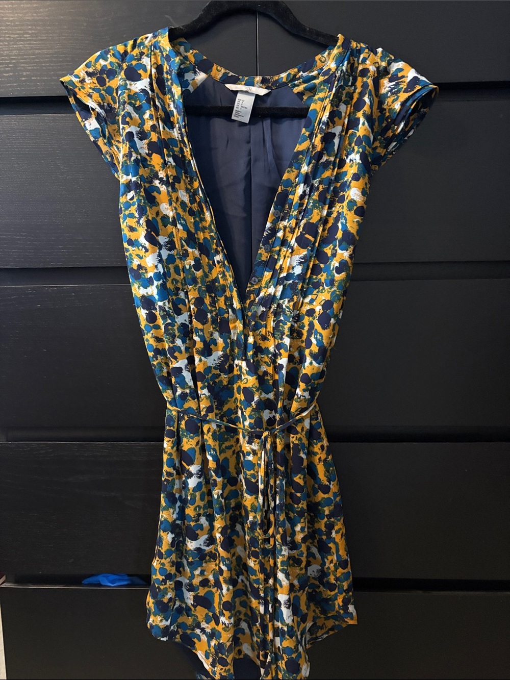 H&M Yellow and Navy Floral Wrap Mini Dress
